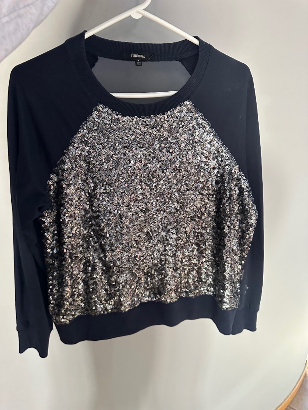 Funktional sweatshirt. Sequins front. Mesh back $25